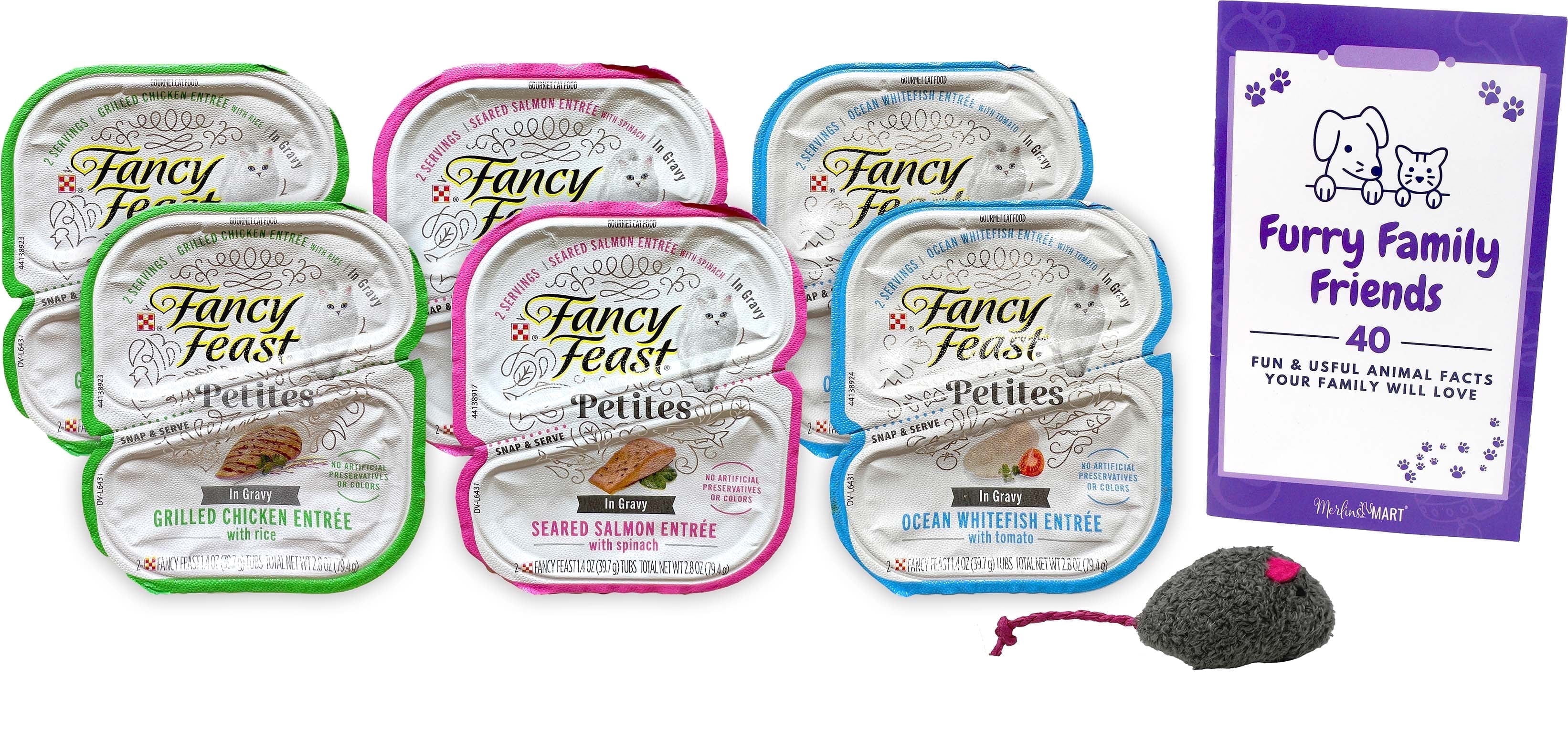 Fancy Feast Petites | Chicken Rice, Ocean Whitefish Tomato, Salmon Spinach | 2 Each | MerlinsMart Zine & Catnip Toy
