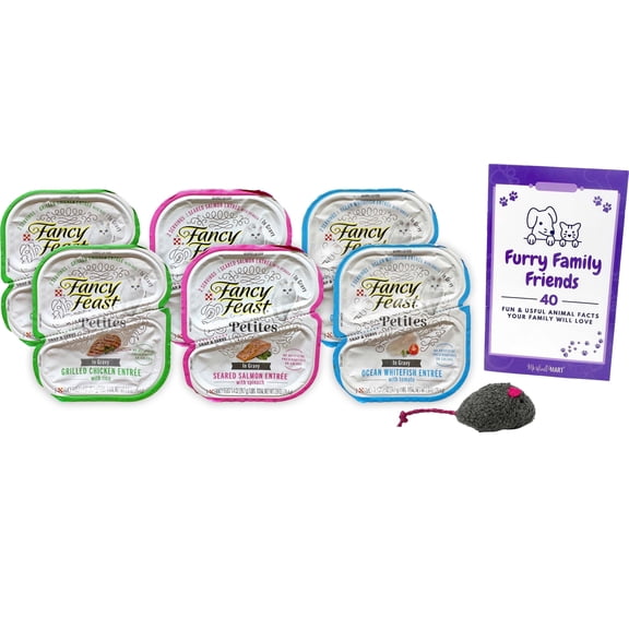 Fancy Feast Petites | Chicken Rice, Ocean Whitefish Tomato, Salmon Spinach | 2 Each | MerlinsMart Zine & Catnip Toy