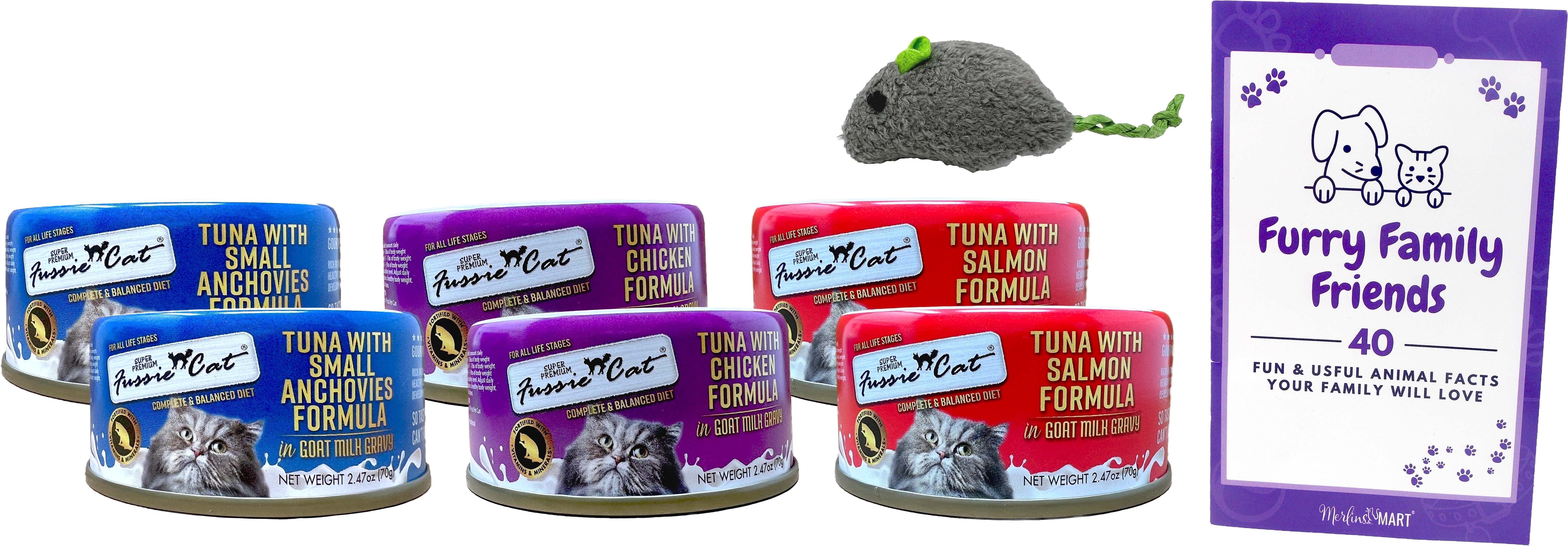 Goat Milk Cat Pate (3) Flavors (2) Cans Each: Anchovies, Chicken, Salmon | MerlinsMart Zine | Catnip Toy | Fussie Cat