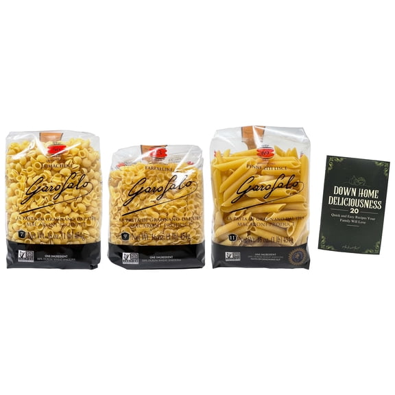 Garofalo Imported Italian Pasta Variety Pack, Penne Ziti Lisce, Lumachine & Farfalline (3 Pack) + MerlinsMart Zine