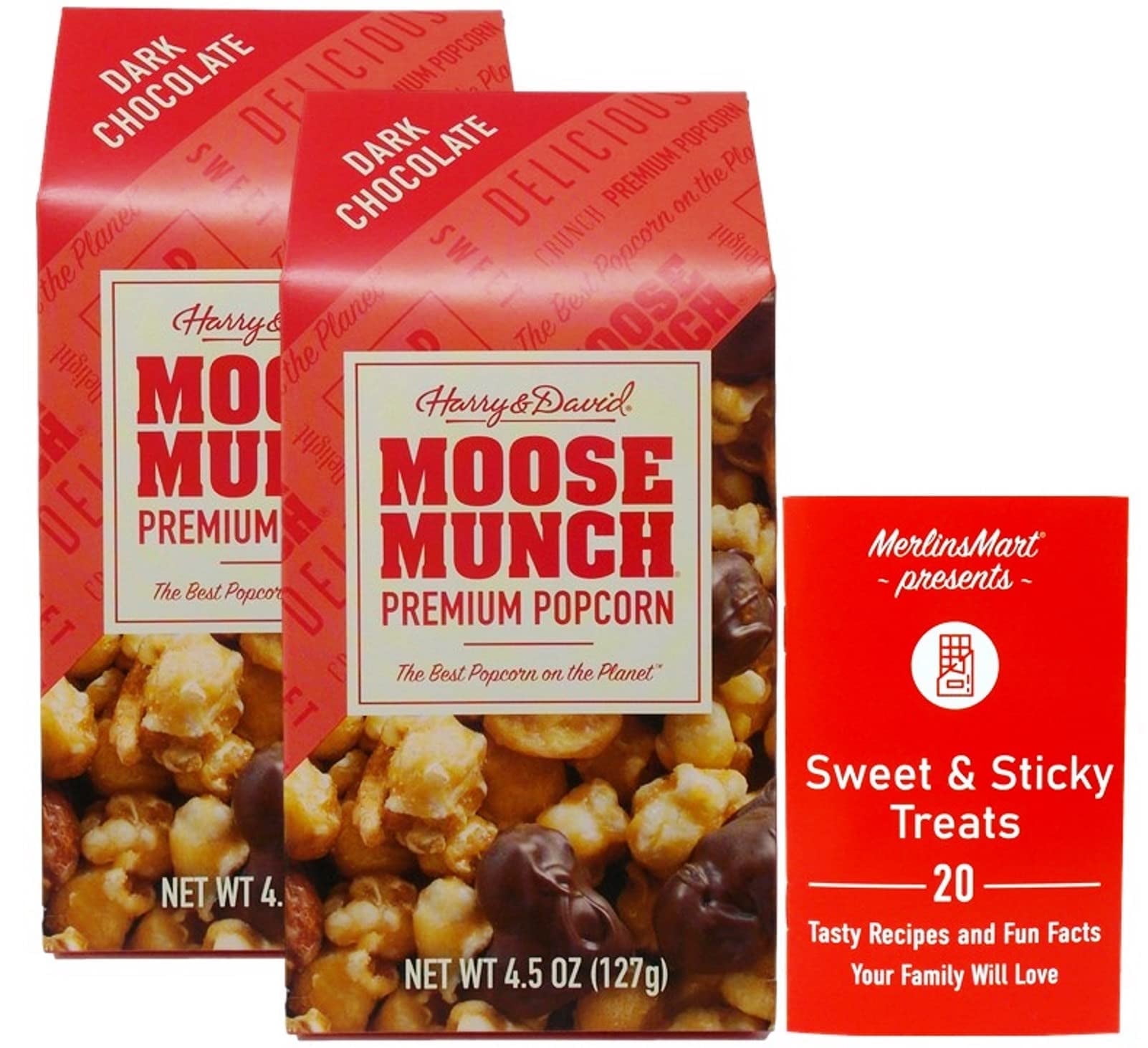 Harry & David Moose Munch Premium Popcorn - Dark Chocolate - 2 Pack (4.5 Ounces) + MerlinsMart Zine