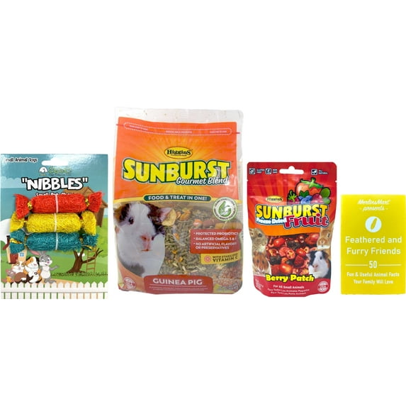 Higgins Sunburst Gourmet Blend Guinea Pig Food (3 Lbs) with Sunburst Berry Patch Treats (.52 Ounces) + MerlinsMart Zine | Chews