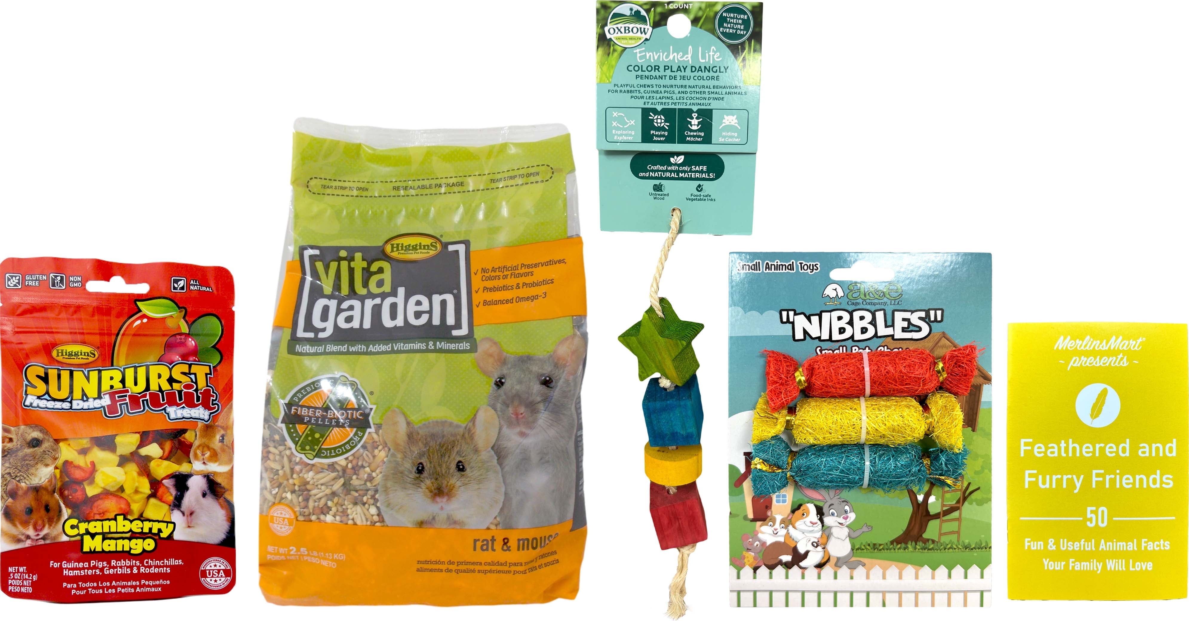Higgins Vita Garden Rat & Mouse Food (2.5 Lbs) with Sunburst Fruits (.5 Ounces) and Chews + MerlinsMart Zine