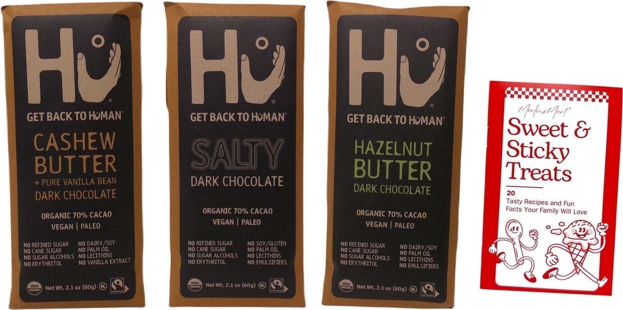 Gourmet Dark Chocolate Bars 3 Flavors (1) Each: Cashew Butter Pure Vanilla Bean, Salty, Hazelnut Butter (2.1 Ounces) MerlinsMart Zine | Hu Organic