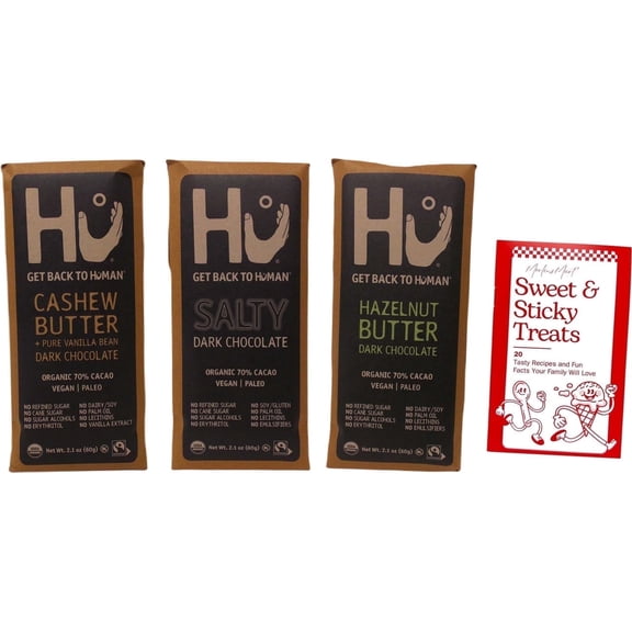 Gourmet Dark Chocolate Bars 3 Flavors (1) Each: Cashew Butter Pure Vanilla Bean, Salty, Hazelnut Butter (2.1 Ounces) MerlinsMart Zine | Hu Organic