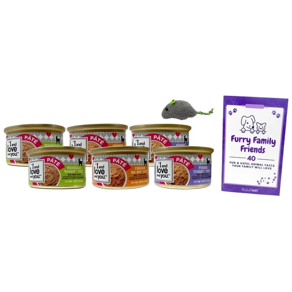 I and Love and You Grain-Free Wet Cat Food Variety Pack, Chicken Me Out, Purrky Turkey & Whascally Wabbit, 3 oz (6 Pack) + Catnip Toy & MerlinsMart Zine