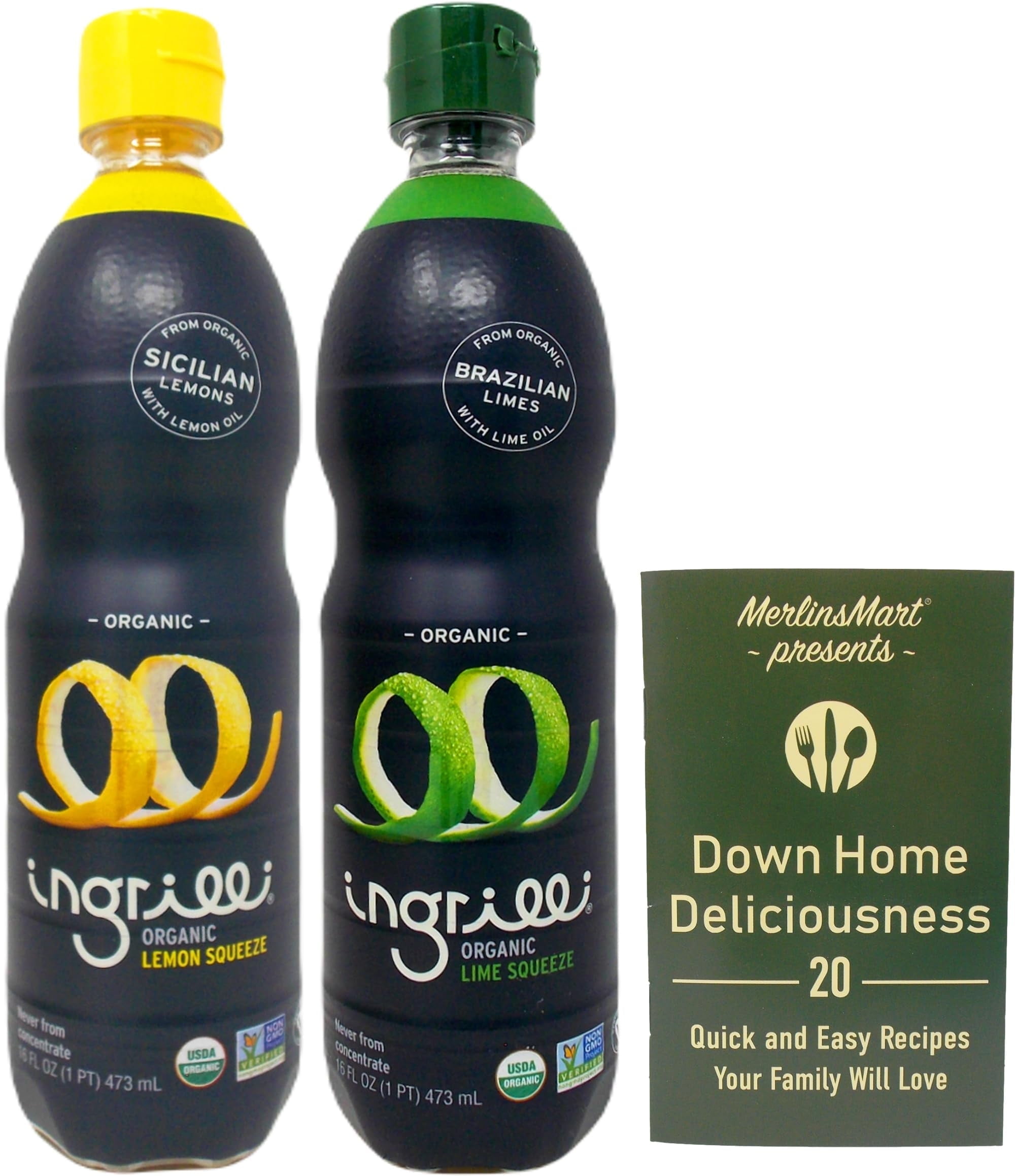 Ingrilli Organic Citrus Squeeze Juice 2 Flavor Variety (1) Each: Lemon, Lime (16 Ounces) + MerlinsMart Zine