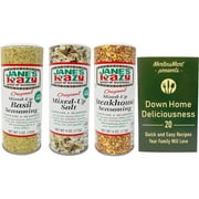 Jane's Krazy Mixed-Up Marinade & Seasoning 3 Flavor Variety - (1) Each: Steakhouse, Salt, Basil (4-5 Ounces) + MerlinsMart Zine