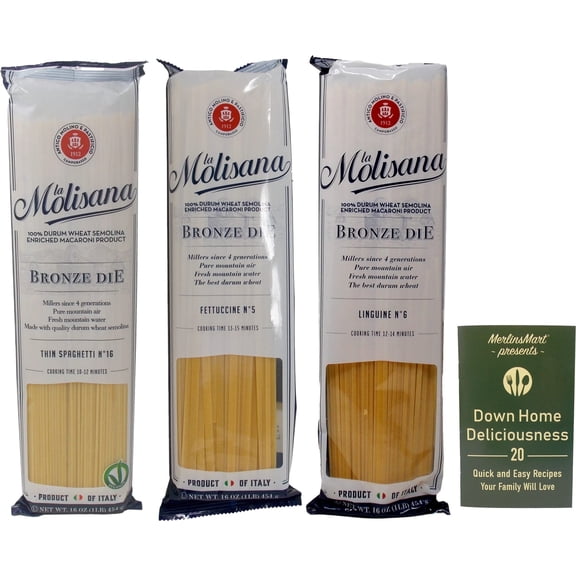 Thin Spaghetti, Fettucine , Linguine - Imported Italian Pasta 3 Shape Variety (1) Each (16 Ounces) + MerlinsMart Zine | La Molisana