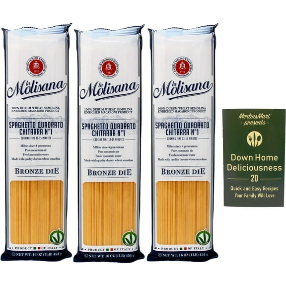 La Molisana Imported Italian Pasta - Spaghetti Quadrato Chitarra No. 1 | Pack of 3 + MerlinsMart Zine