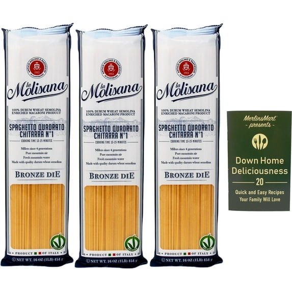 La Molisana Imported Italian Pasta - Spaghetti Quadrato Chitarra No. 1 | Pack of 3 + MerlinsMart Zine