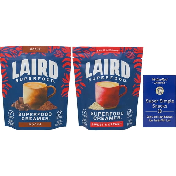 Laird Superfood Creamer 2 Flavor Variety (1) Each: Mocha with Cacao, Original Sweet & Creamy + MerlinsMart Zine
