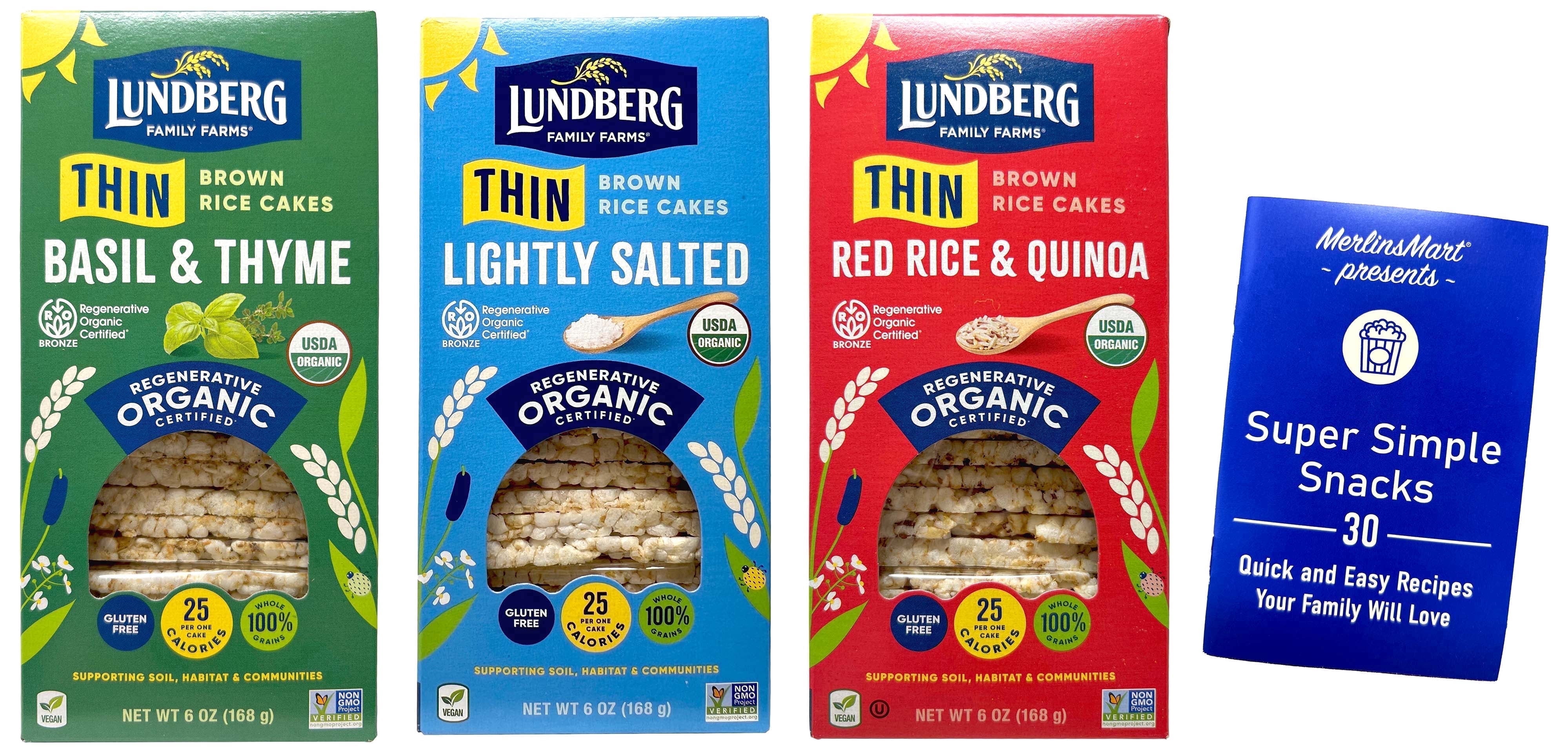 Lundberg Organic Gluten-Free Rice Crackers Variety 3-Pack | Basil Thyme, Red Rice Quinoa & Brown Rice | 6 oz | MerlinsMart Zine
