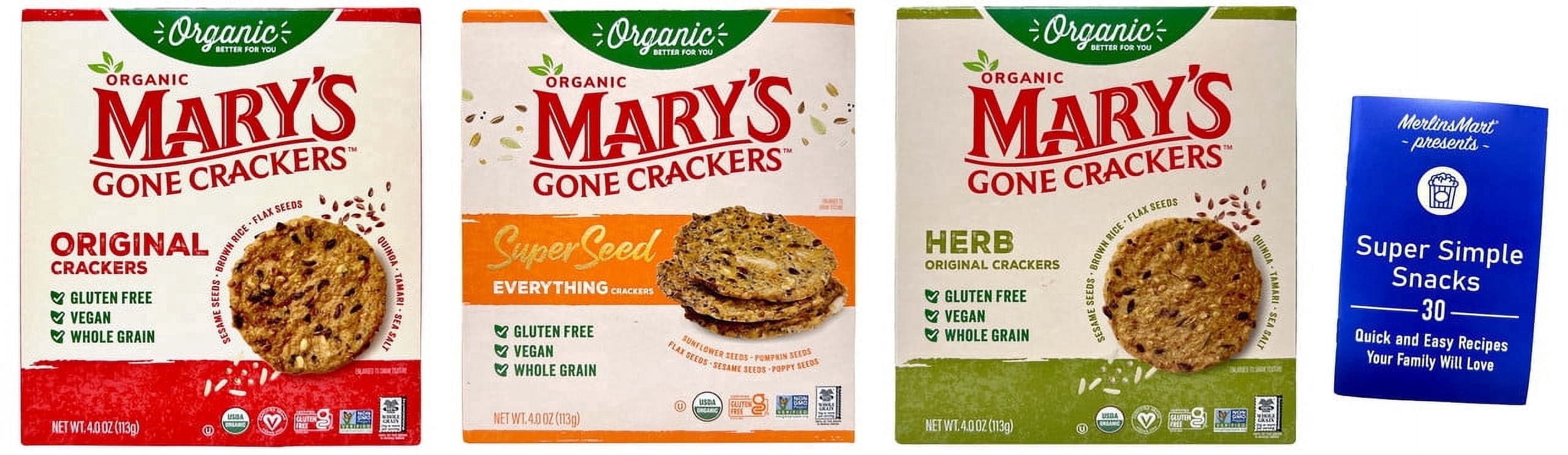 Mary’s Gone Crackers Organic Crackers Variety Pack, Original, Superseed & Herb, 4 oz Each (3 Pack) + MerlinsMart Zine