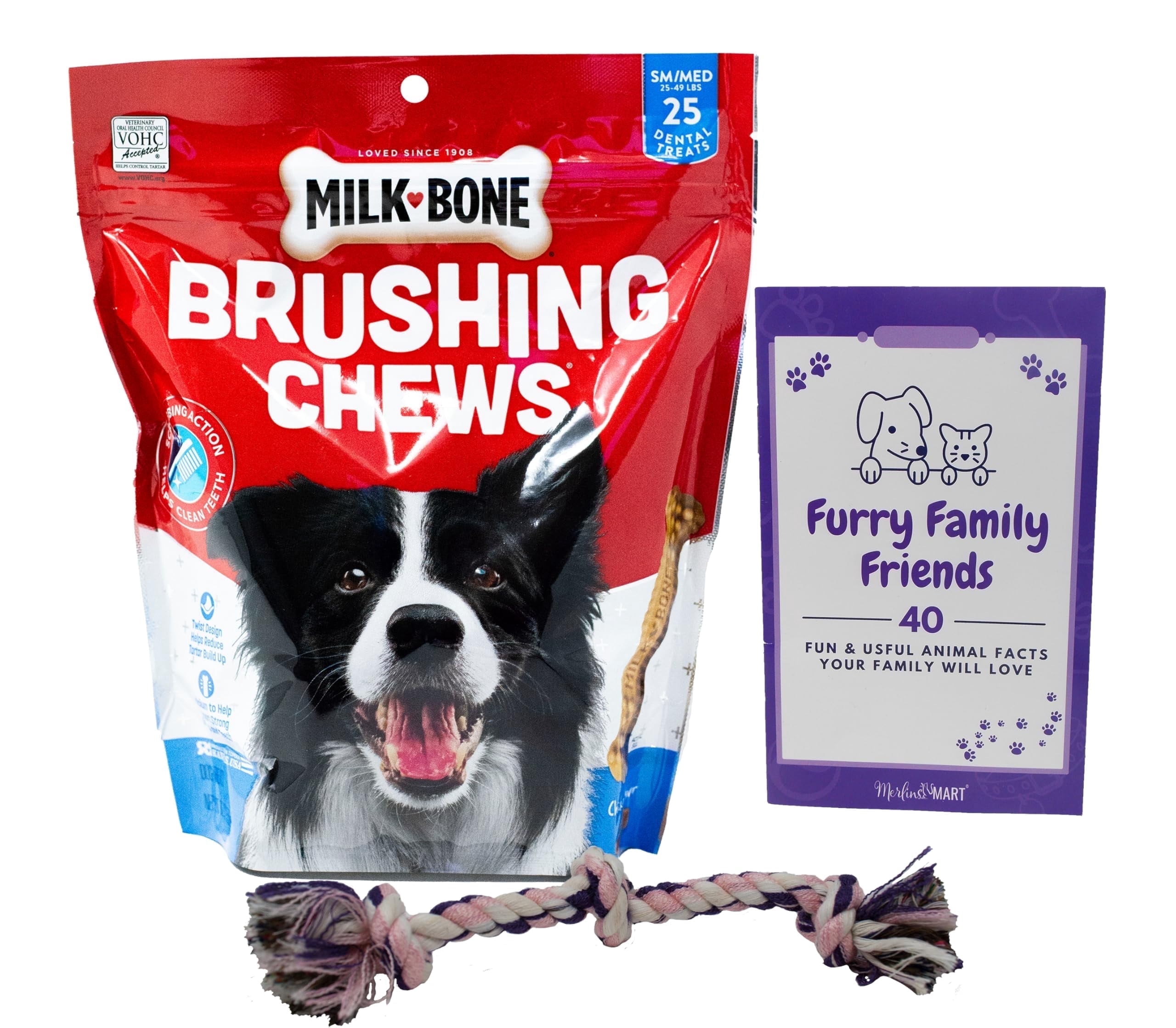 Dental Dog Treats, Brushing Chews - Small/Medium - Milk-Bone  | MerlinsMart Zine + Rope Toy