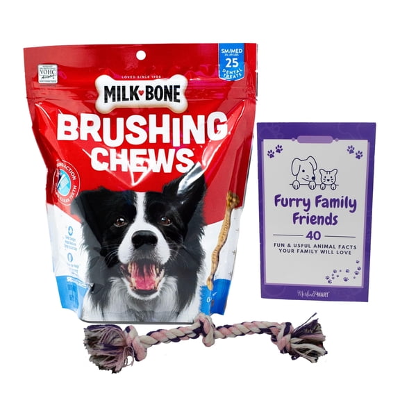 Dental Dog Treats, Brushing Chews - Small/Medium - Milk-Bone | MerlinsMart Zine + Rope Toy
