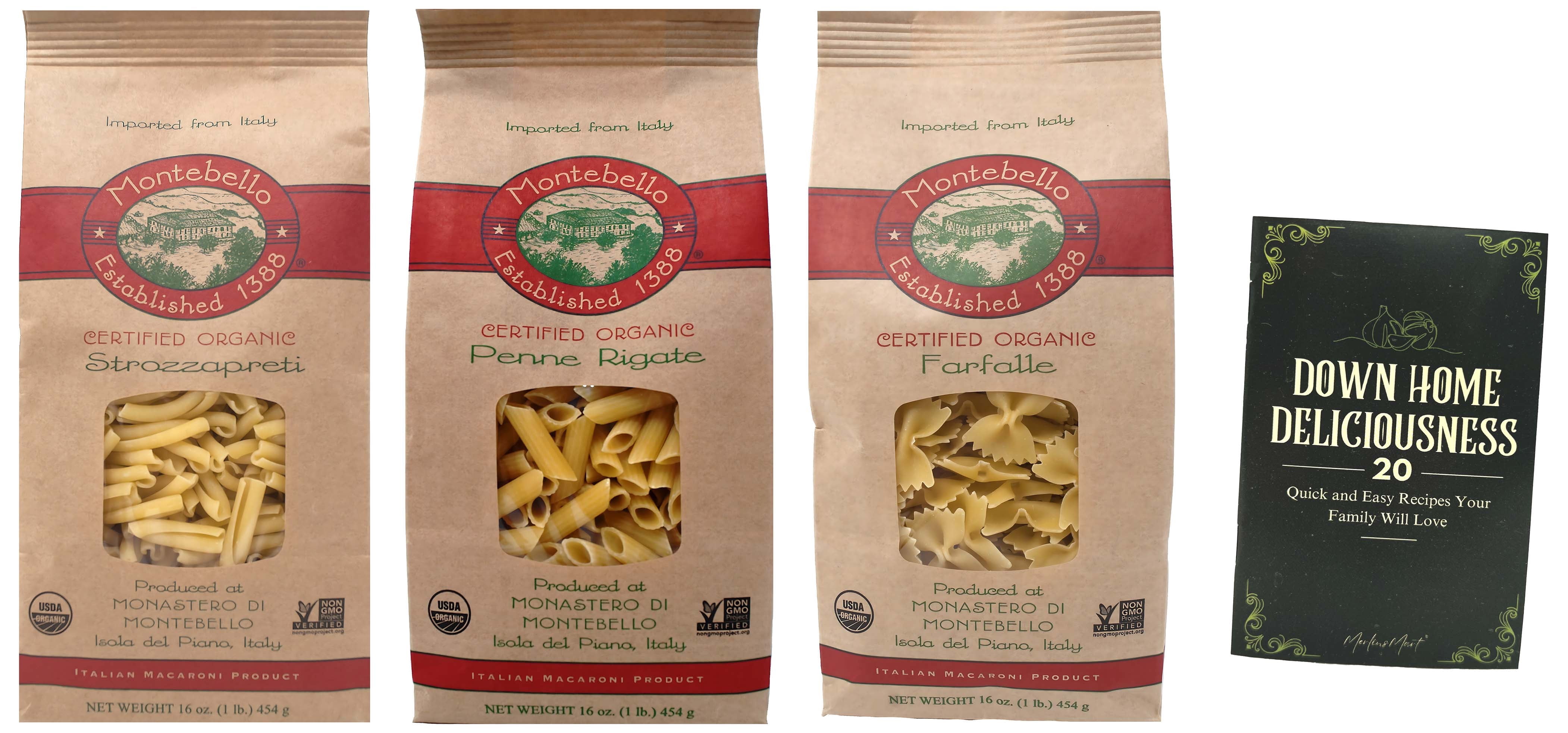 Penne Rigate, Strozzapreti, Farfalle Organic Italian Pasta | 3 Shape Noodle Variety (1) each  + MerlinsMart Zine | Montebello