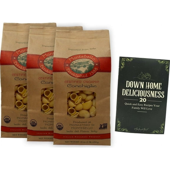 Montebello Organic Italian Pasta | Conchiglie (16 Ounces) | 3 Count + MerlinsMart Zine