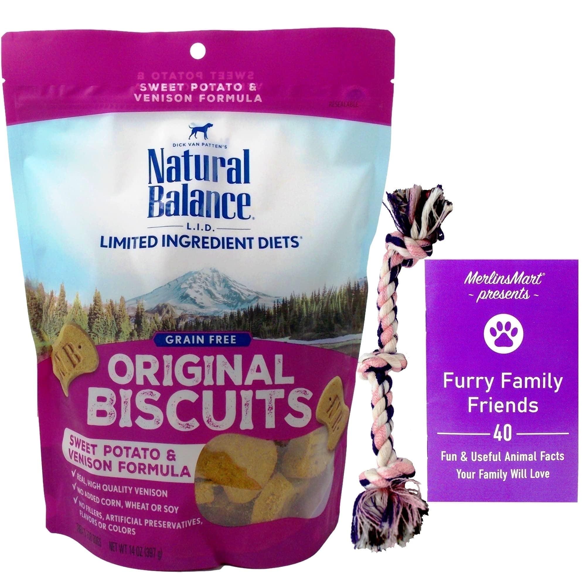 Natural Balance Original Biscuits Venison Limited Ingredient Dog Treats (14 Ounces) + MerlinsMart Zine | Rope Toy