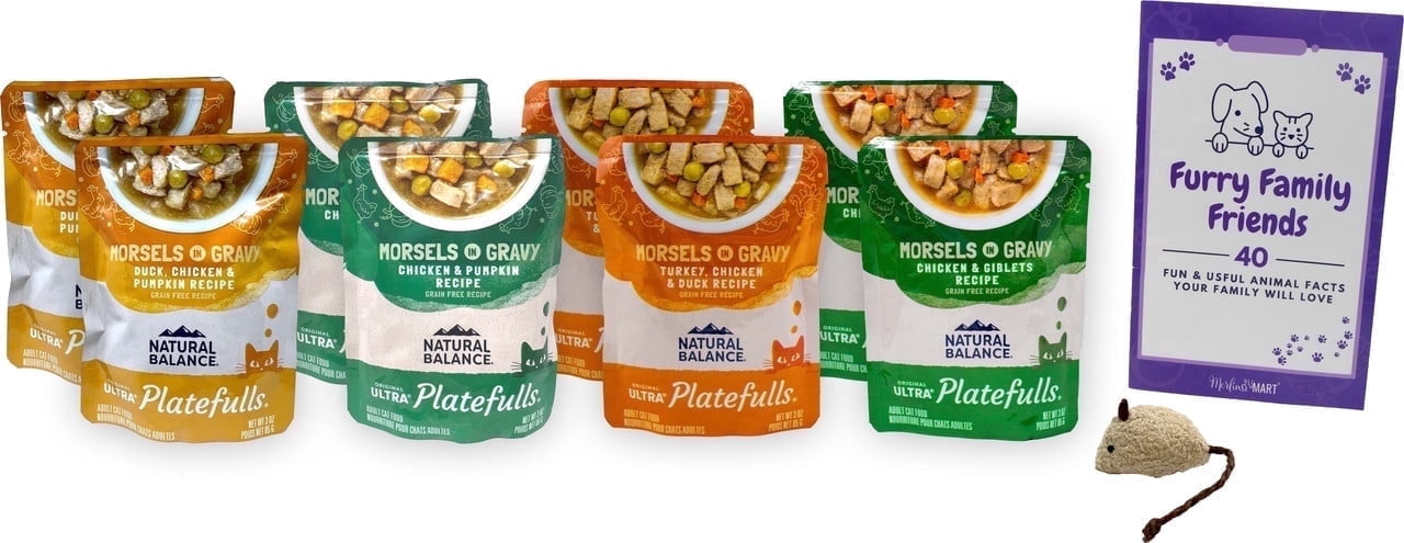 Natural Balance Platefulls Cat Food 4 Flavor Variety (2) Each: Chicken Pumpkin, Duck Chicken Pumpkin, Turkey Chicken Duck, Chicken Giblets | MerlinsMart Zine & Catnip Toy