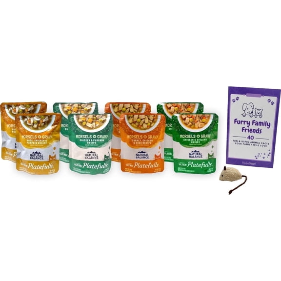 Natural Balance Platefulls Cat Food 4 Flavor Variety (2) Each: Chicken Pumpkin, Duck Chicken Pumpkin, Turkey Chicken Duck, Chicken Giblets | MerlinsMart Zine & Catnip Toy