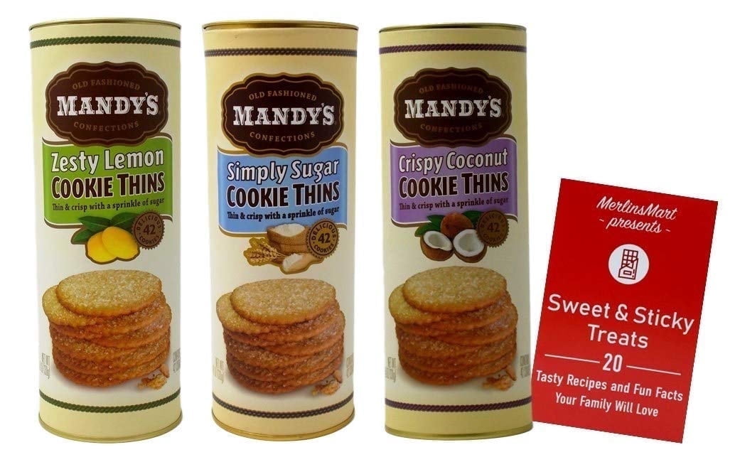 Old Fashioned Cookie Thins Baked 3 Flavor (1) Each: Zesty Lemon, Simply Sugar, Crispy Coconut (4.6 Ounces) + MerlinsMart Zine