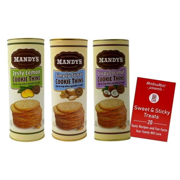 Old Fashioned Cookie Thins Baked 3 Flavor (1) Each: Zesty Lemon, Simply Sugar, Crispy Coconut (4.6 Ounces) + MerlinsMart Zine