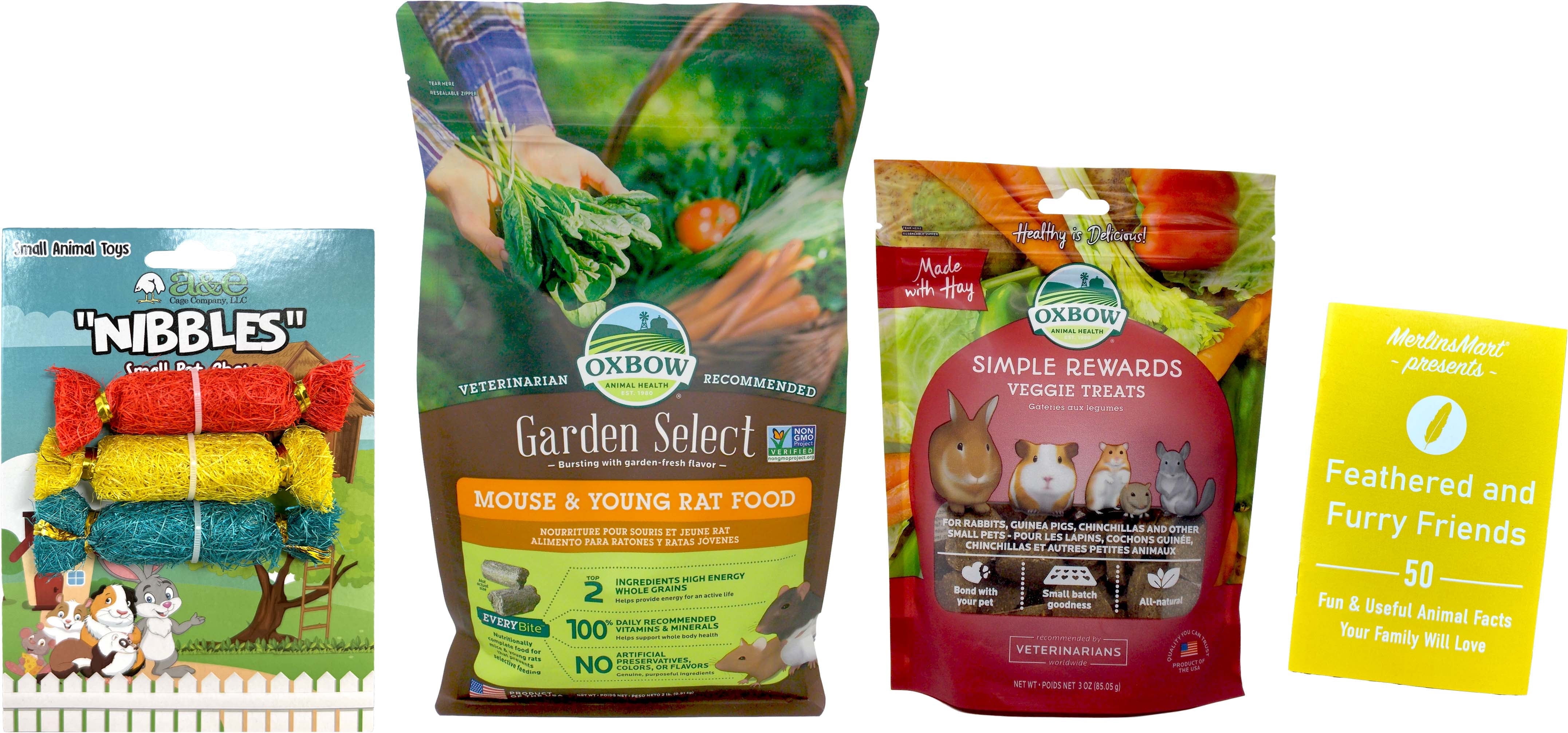 Oxbow Garden Select Mouse & Young Rat Food (2 Lbs) with Simple Rewards Veggie Treats (3 Ounces) + MerlinsMart Zine | Chews