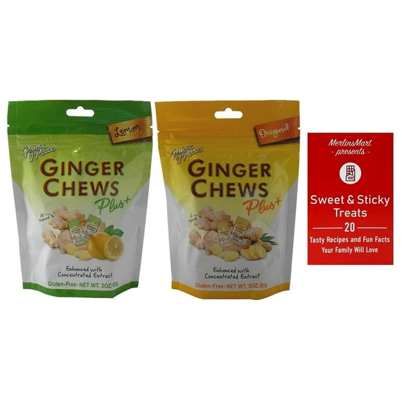 Prince of Peace Gluten Free Ginger Chews Plus+ 2 Flavor Variety - (1) Each: Lemon, Original (3 Ounces) + MerlinsMart Zine