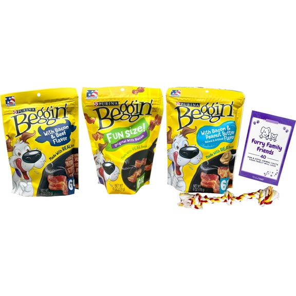 Purina Beggin' Strips Dog Treats (1) Each: Bacon Beef, Fun Size Original, Bacon Peanut Butter | MerlinsMart Zine | Rope Toy