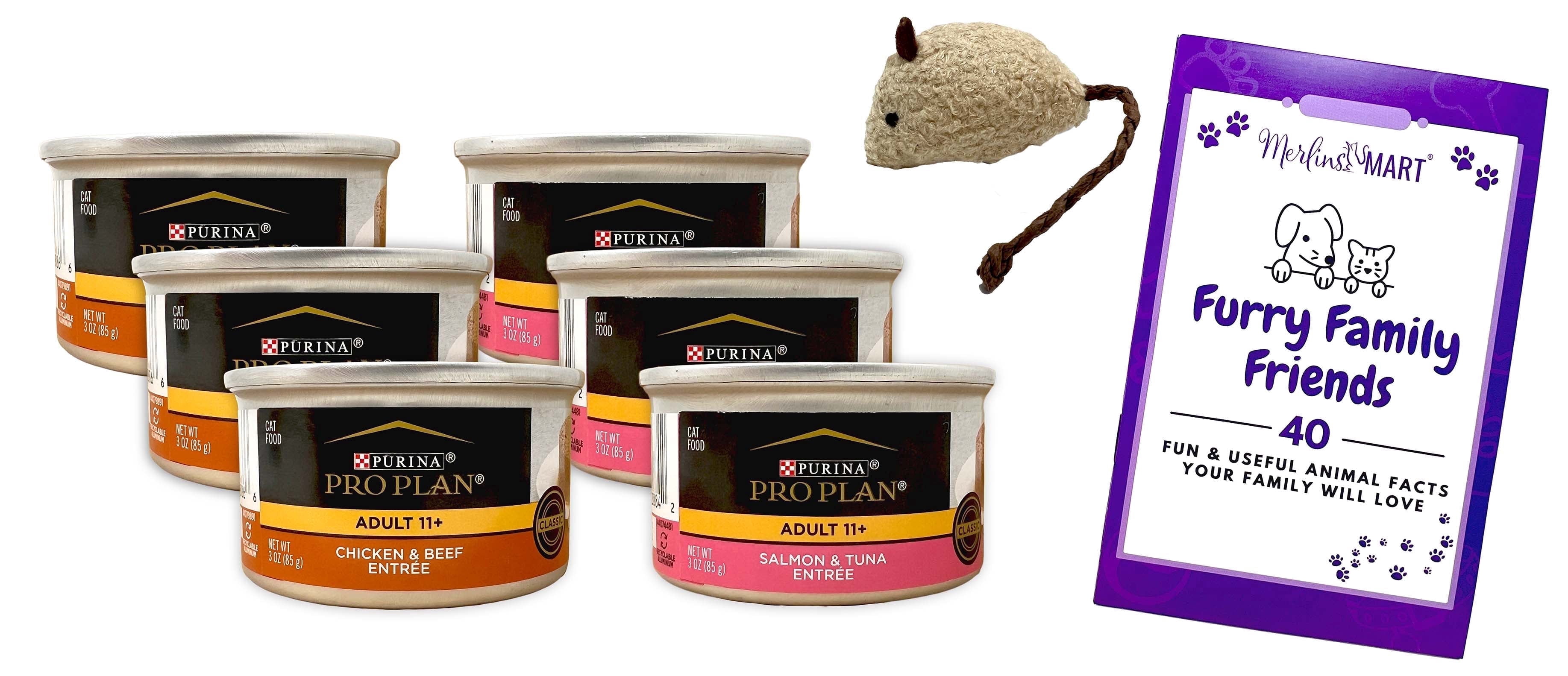 Purina Pro Plan Focus Senior Wet Cat Food Variety Pack – Chicken & Beef, Salmon & Tuna – 6 Cans (3 Each) | MerlinsMart Zine & Catnip Toy