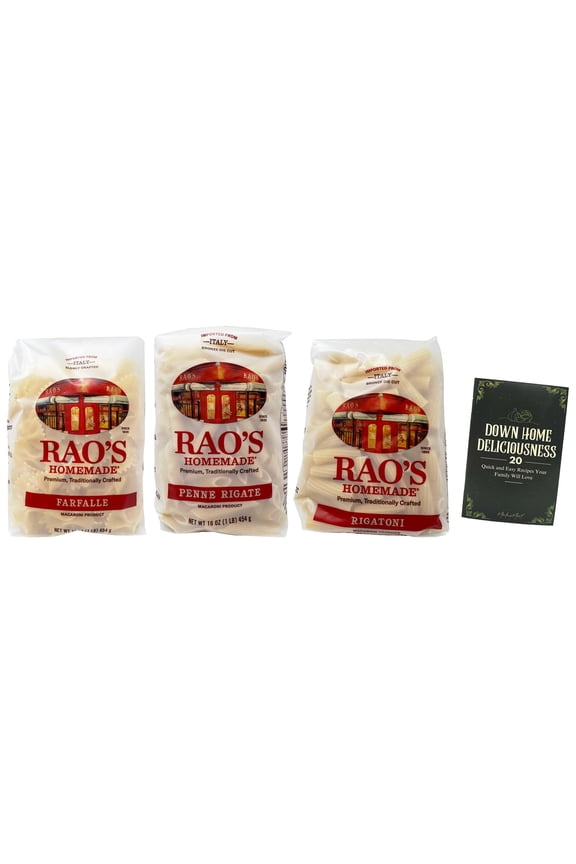 Rao's Homemade Imported Italian Pasta 3 Shape Variety (1) Each: Rigatoni, Penne Rigate, Farfalle Bowtie + MerlinsMart Zine