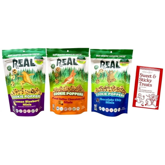 Real Cookies Gluten Free Mini Cookie Poppers Baked comes with Lemon Blueberry, Peanut Butter Chocolate Chip, Chocolate Chip (4.5Oz) + MerlinsMart Zine