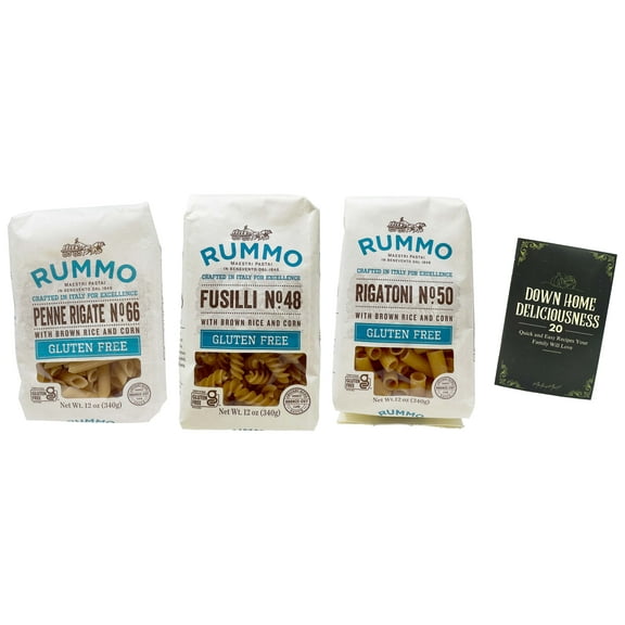 Rummo Gluten-Free Pasta 3 Shapes (1) Each: Rigatoni, Fusilli, Penne Rigate + MerlinsMart Zine