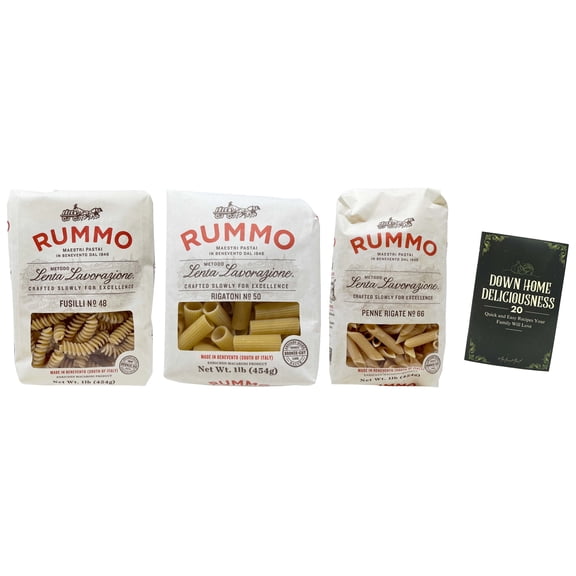 Imported Italian Pasta 3 Shape Variety (1) each: Penne Rigate No. 66, Fusilli No. 48, Rigatoni No. 50 + MerlinsMart Zine | Rummo