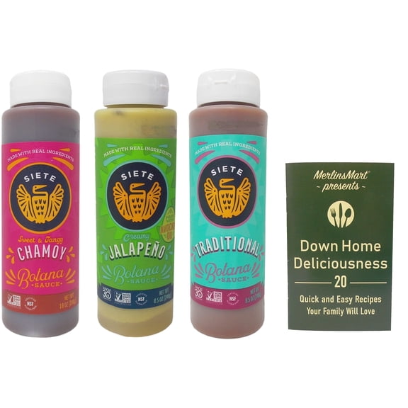 Botana Sauce 3 Flavor Variety (1) Each: Traditional, Sweet & Tangy Chamoy, Creamy Jalapeno | MerlinsMart Zine | Siete