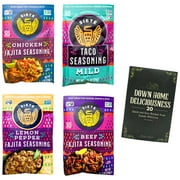 Siete Meat Seasoning Variety Sampler (1) each: Mild Taco, Chicken Fajita, Lemon Pepper, Beef Fajita (1.31 Ounces) and MerlinsMart Zine