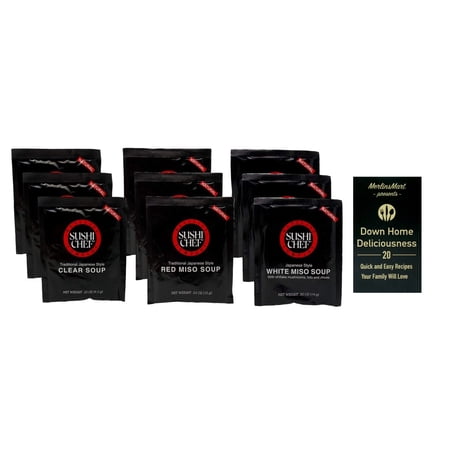 Sushi Chef Traditional Japanese Style Miso Soup Mix - 3 Flavor 9 Count 3 Each: Clear, Red, White + MerlinsMart Zine