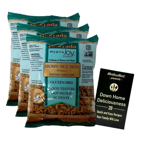 Tinkyada Brown Rice Gluten-Free Pasta, Fusilli, 16 oz Each (3 Pack) + MerlinsMart Zine