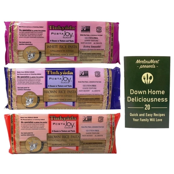 Gluten-Free Spaghetti | 3 Variety (1) Each: Brown Rice Spaghetti, Brown Rice Fettucine, White Rice Spaghetti + MerlinsMart Zine | Tinkyada