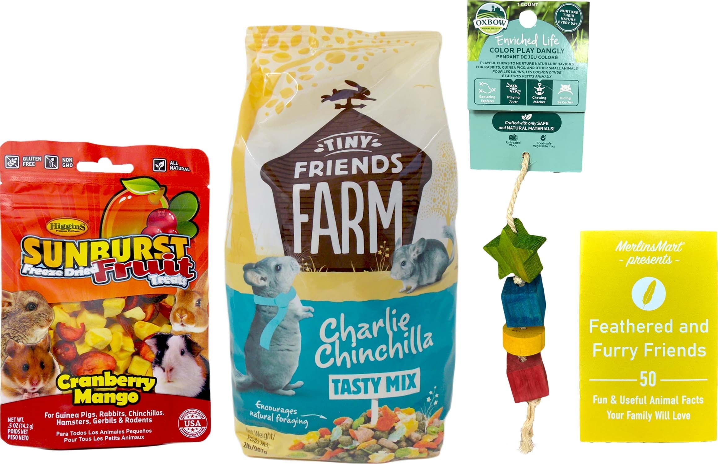 Tiny Friends Farm Charlie Chinchilla Tasty Mix Food (2 Lbs) and Higgins Freeze-Dried Fruit Treats (.5 Ounces) - MerlinsMart Zine + Chews