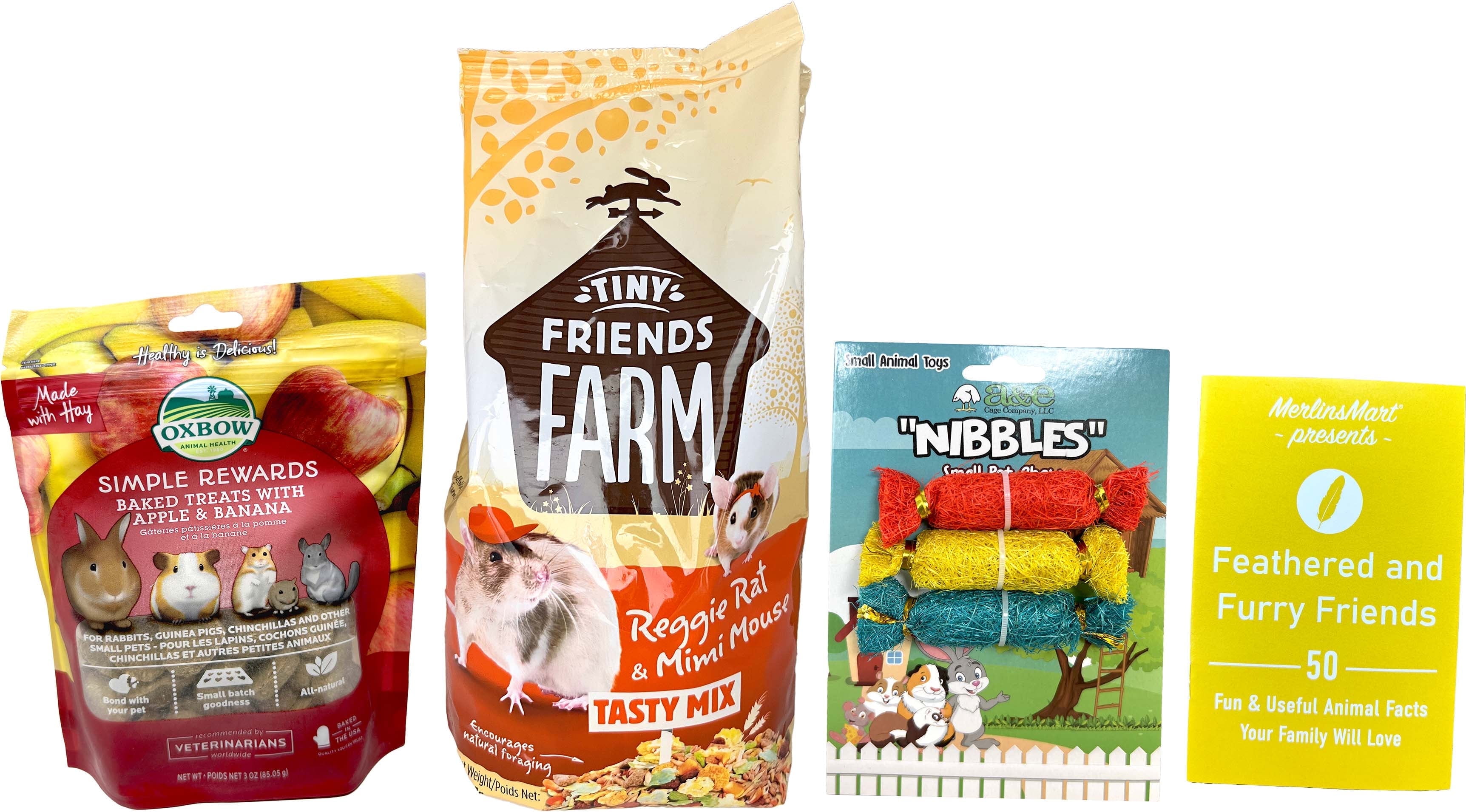 Tiny Friends Farm Reggie Rat & Mimi Mouse Tasty Mix Food (2 Lbs) and Simple Rewards Treats (3 Ounces) MerlinsMart Zine + Chews