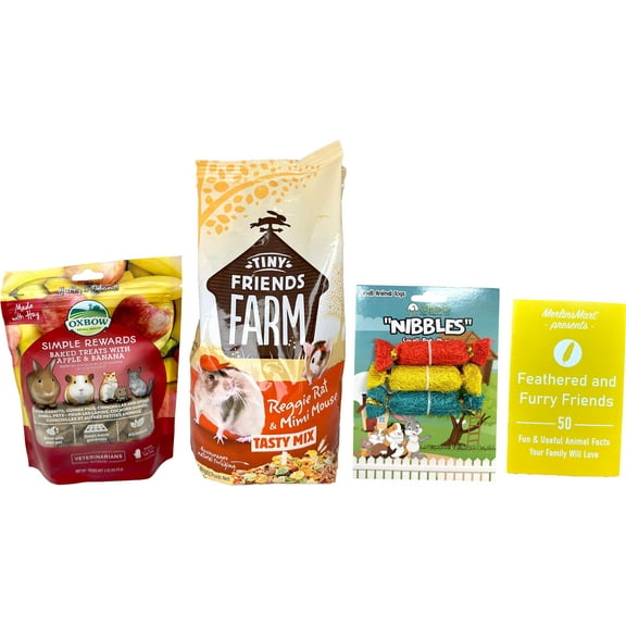 Tiny Friends Farm Reggie Rat & Mimi Mouse Tasty Mix Food (2 Lbs) and Simple Rewards Treats (3 Ounces) MerlinsMart Zine + Chews
