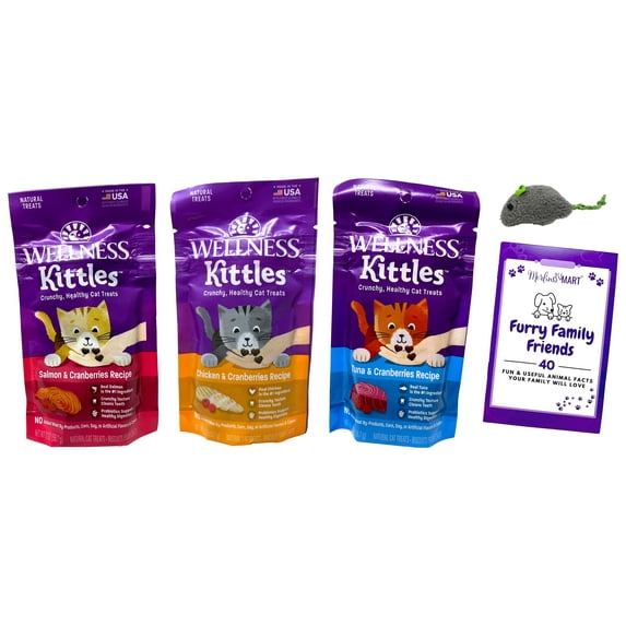 Wellness Kittles Grain Free Cat Treats with Cranberries 3 Flavor Variety (1) Each: Chicken, Tuna, Salmon + MerlinsMart Zine | Catnip Toy