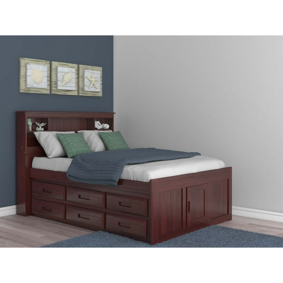 Merlot Full Bookcase Bed with 12 Drawers