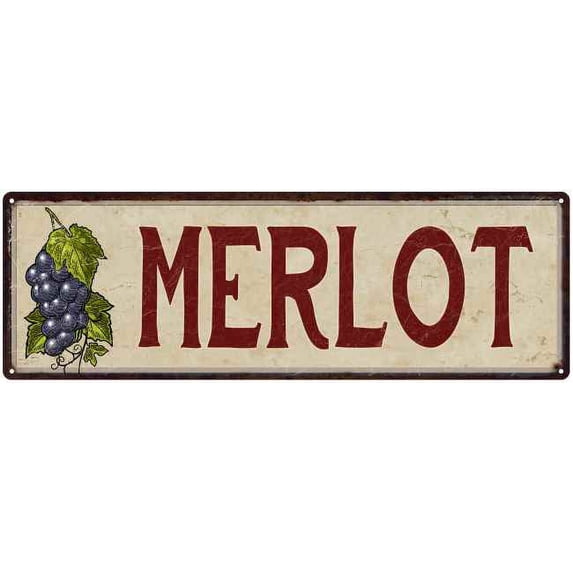 Merlot Grapes Wine Kitchen Vintage Look 8x24 Metal Sign Wall Decor 108240016019