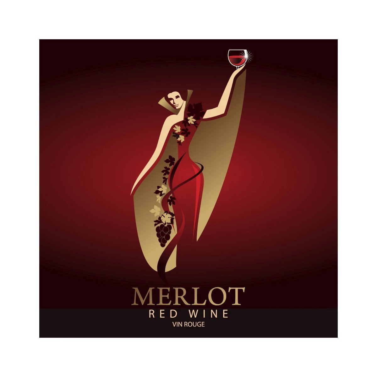 Merlot Lady in Red Dress and Golden Cape - Wine Label (50/Pack) - Walmart  Business Supplies
