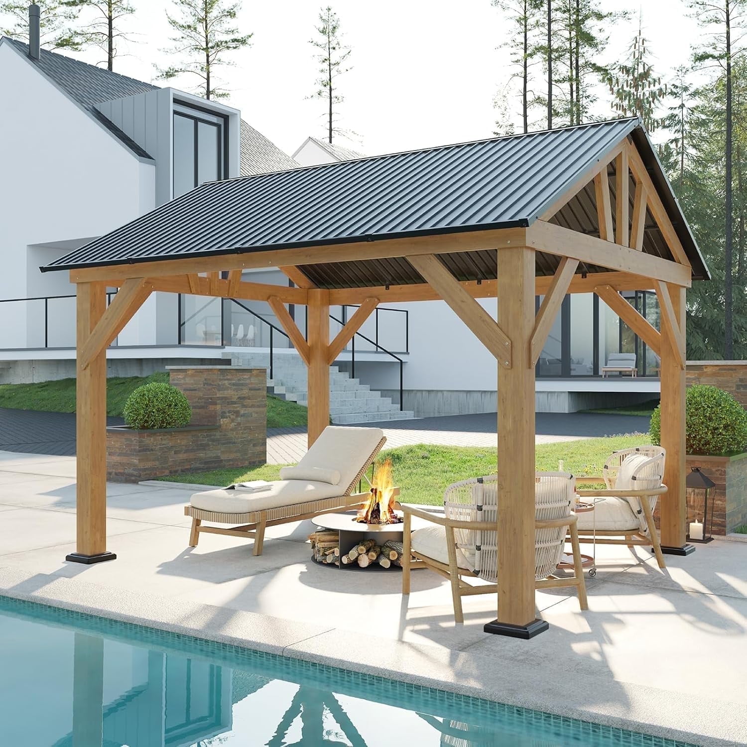 Merluxy Wood Gazebo 10'x12', Wind & Rain Resistant Design, Grill Gazebo for Garden, Backyard