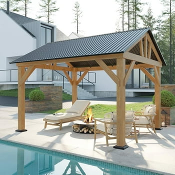 Merluxy Wood Gazebo 10'x12', Wind & Rain Resistant Design, Grill Gazebo for Garden, Backyard