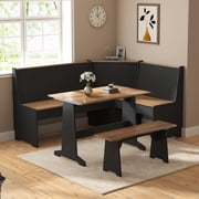 Merluxy Breakfast Nook Corner Dining Table Set with Hidden Storage, L-Shaped Black Kitchen Chairs for Small Spaces, Oak